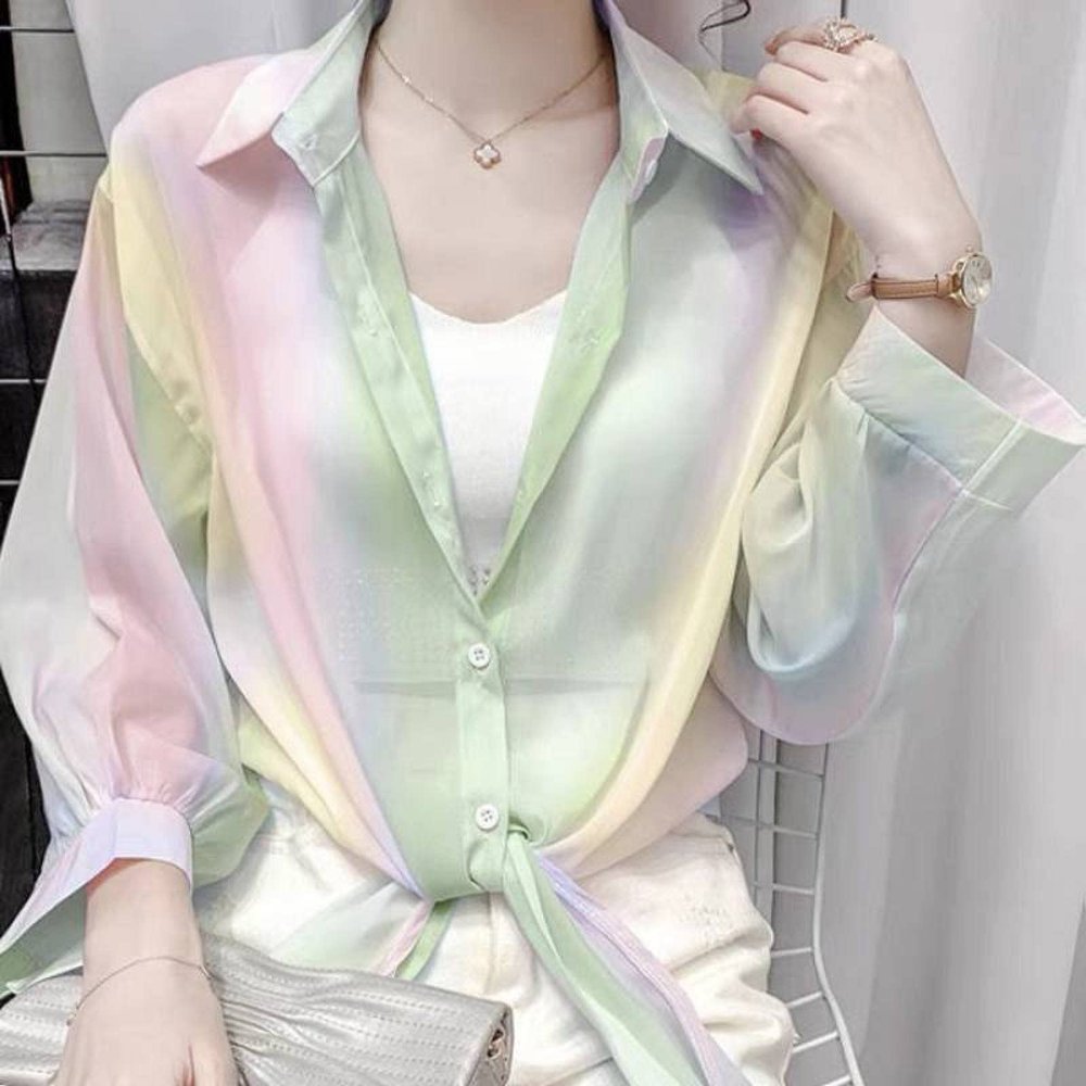 XIEHC Cycling Clothing Women, Rainbow Sunscreen, Chiffon Long Sleeve Shirt, Green, S,Running Hiking Light Jackets