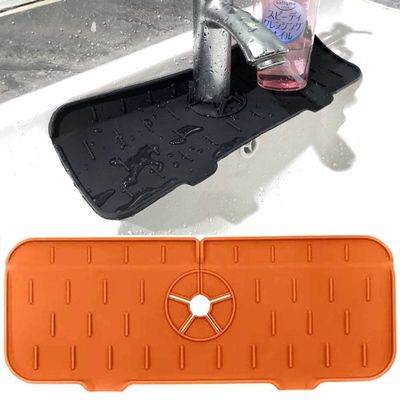 Silicone Faucet Handle Drip Catcher Tray Drip Protector Splash Countertop Silicone Faucet Mat Faucet Splash Catcher Washable Countertop Drying Faucet Mat and Protectors (Color : Orange)