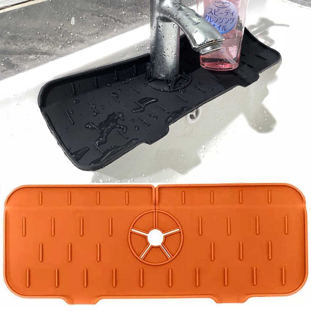 Silicone Faucet Handle Drip Catcher Tray Drip Protector Splash Countertop Silicone Faucet Mat Faucet Splash Catcher Washable Countertop Drying Faucet Mat and Protectors (Color : Orange)