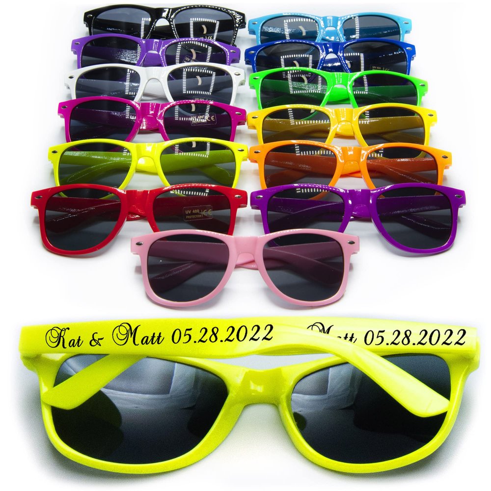 JSJM Personalized Sunglasses Wedding In Bulk Destination Wedding Favors For Guest Bridal Bridesmaid Party Gifts Set,Custom Bachelor Party Logo SunglassesWomens Men Sunglasses (Green Yellow 70PC)