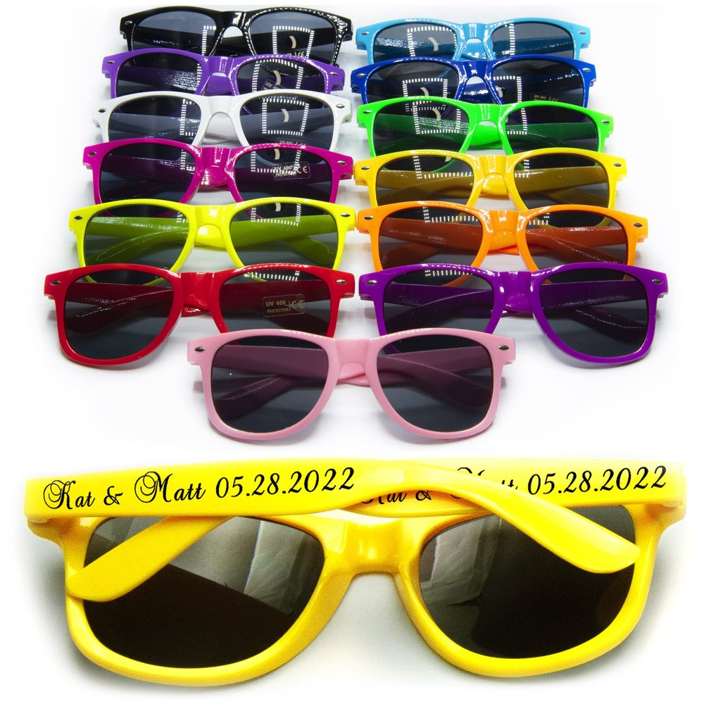 JSJM Personalized Sunglasses Wedding In Bulk Destination Wedding Favors For Guest Bridal Bridesmaid Party Gifts Set,Custom Bachelor Party Logo SunglassesWomens Men Sunglasses (Yellow 70PC)
