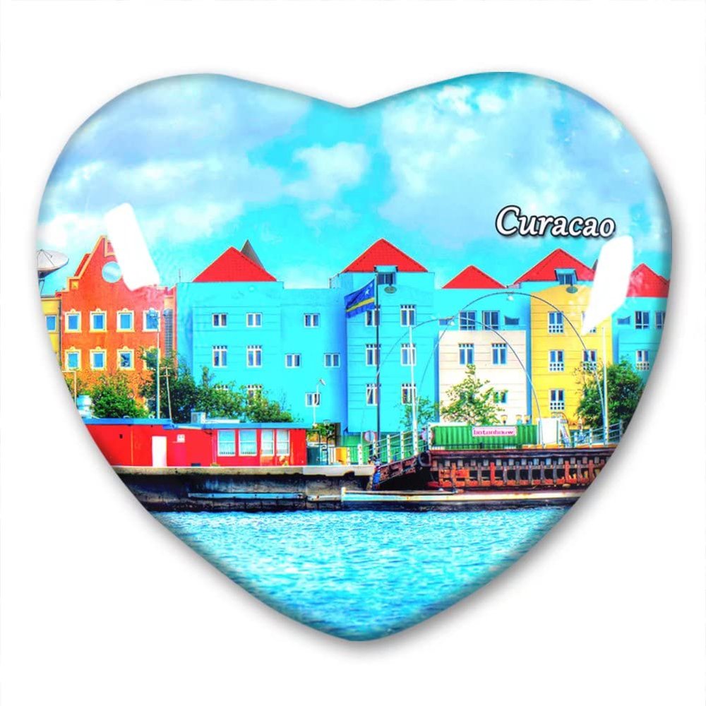 Curacao Fridge Magnet Refrigerator Stickers Collection Decorative Magnet Travel Souvenir Heart-Shaped Crystal Glass