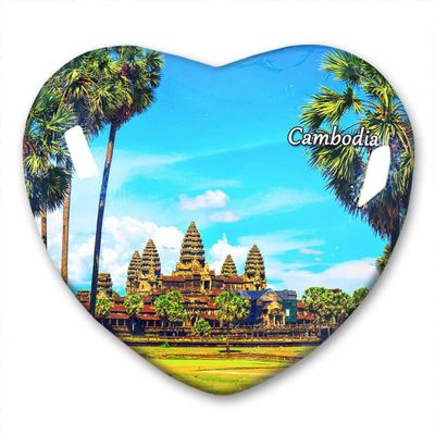 Cambodia Fridge Magnet Refrigerator Stickers Collection Decorative Magnet Travel Souvenir Heart-Shaped Crystal Glass