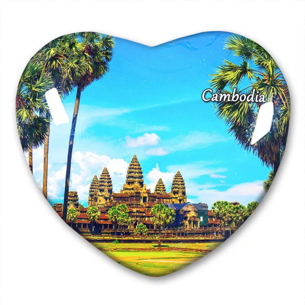 Cambodia Fridge Magnet Refrigerator Stickers Collection Decorative Magnet Travel Souvenir Heart-Shaped Crystal Glass