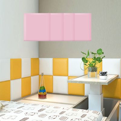 ZZYK Peel and Stick Headboard, 3D Wall Panel Upholstered Wall Panel Leather Home Bedroom Hotel Office Headboard 11.8" X11.8" Square Rest Cushion,Pink,4panels