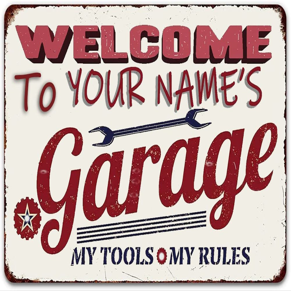 Personalized Welcome to My Garage Signs Garage Decor My Tools My Rules Funny Garage Signs for Men Garage Accessories Man Cave Garage Wall Art for Him