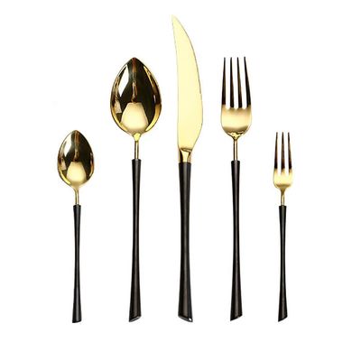 30-Piece Silverware Flatware Cutlery Set, Champagne Gold Stainless Steel Utensils Service set for 6, Mirror Finish, Dishwasher Safe (30pcs, Black & Gold)