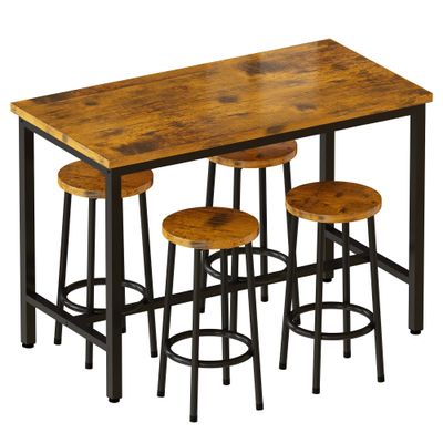 AWQM Bar Height Table Chairs 4 Stools Industrial Counter Height Dining, Table of 43.4 x 23.6 x 35.7 Inches, Stool of 11.8 x 11.8 x 23.8 Inches, Industrial Brown, 43" Bar Table Set (8936-0425)