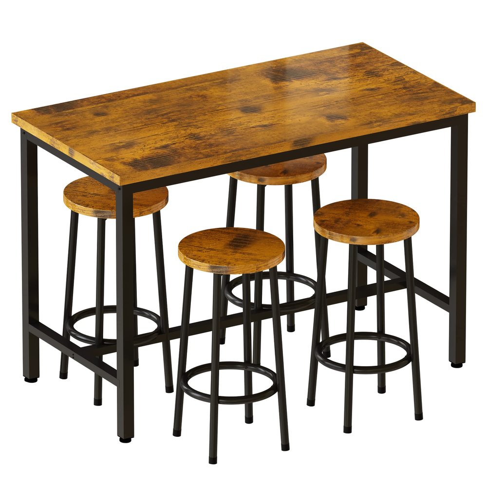 AWQM Bar Height Table Chairs 4 Stools Industrial Counter Height Dining, Table of 43.4 x 23.6 x 35.7 Inches, Stool of 11.8 x 11.8 x 23.8 Inches, Industrial Brown, 43" Bar Table Set (8936-0425)