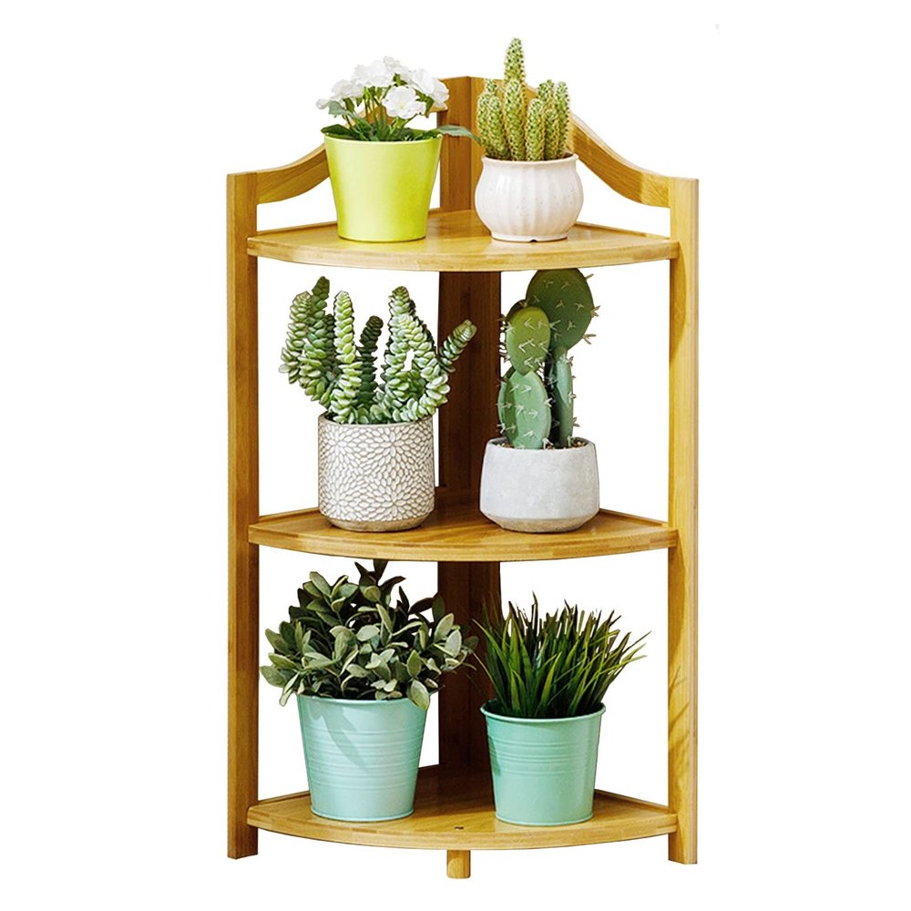 LIGUOYI 3/4/5 Tier Ladder Shelf, Multi Storage Corner Shelf Plant Stand, Save Space Corner Design Water Proof, Small Bookshelf Freestanding Display Rack for Living Room Office Kitchen