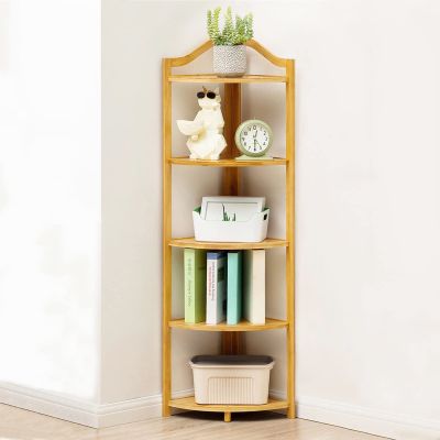 Corner Plant Rack 5 Tier Bamboo Organizer Rack Multipurpose Bookshelf, Freestanding Small Ladder Shelf, Desk Plant Stand, Kitchen Organizer Rack Water Proof Sturdy Space Saving ( Color : Natural )