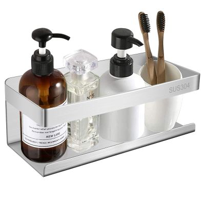 ABCHWS Self Adhesive Shower Shelf, Stick on Bathroom Shower&Kitchen Wall Shelf Storage Organiser,Steel Soap Sponge Shampoo Conditioner Holder Kitchen Rack