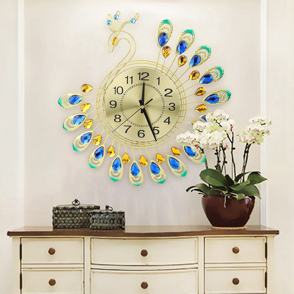 Iron Modern Wall Clock Large 3D Peacock Shape Non Ticking Silent Clock For Living Room Decor , Wall Clock , Wall Clock , Iron Modern Wall Clock Large 3D PeacocWall Clock Clock Non Ticking Clock 3D N