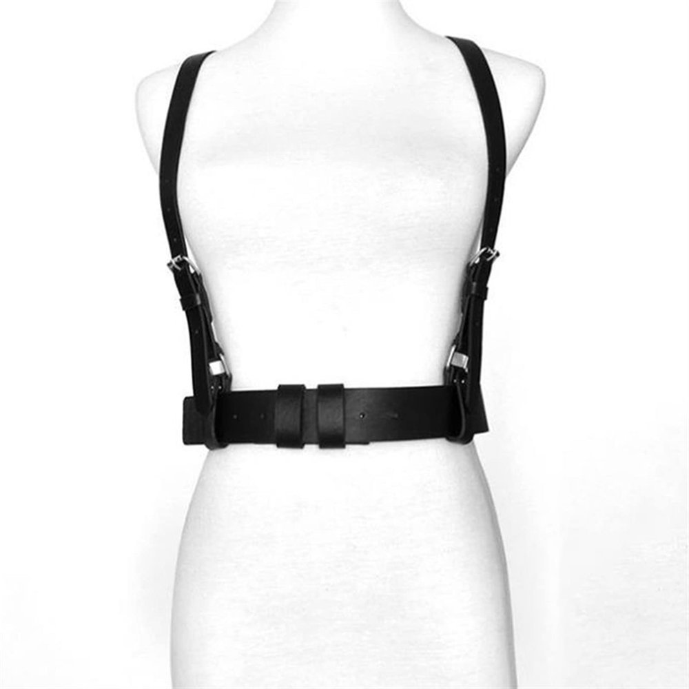 Women Sexy Harness Waist Belt Harajuku O-Ring Garters Faux Leather Women Body Adjustable Slim Strap Clothing Accessories (Color : Black2)