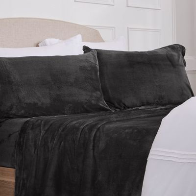 NY Loft Ultra Soft Micro Fleece Sheets Set with Extra Deep Pockets | Extra Soft Velvet Fleece Sheet Set | Super Plush Polar Fleece | Velvet Plush Cozy Warmth | Tribeca Collection (Queen, Black)
