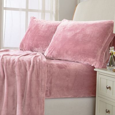 NY Loft Ultra Soft Micro Fleece Sheets Set with Extra Deep Pockets | Extra Soft Velvet Fleece Sheet Set | Super Plush Polar Fleece | Velvet Plush Cozy Warmth | Tribeca Collection (King, Ultimate Pink)