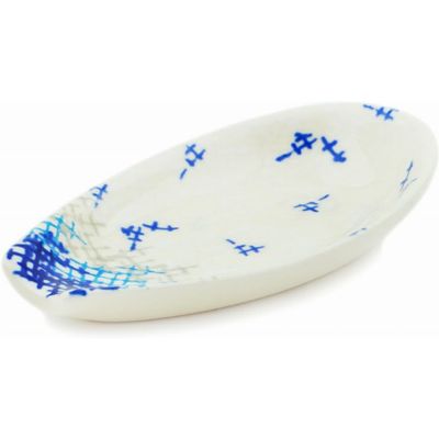 Polmedia Polish Pottery Spoon Rest - Blue Burlap Pattern Handmade in Boleslawiec Poland + Certificate of Authenticity