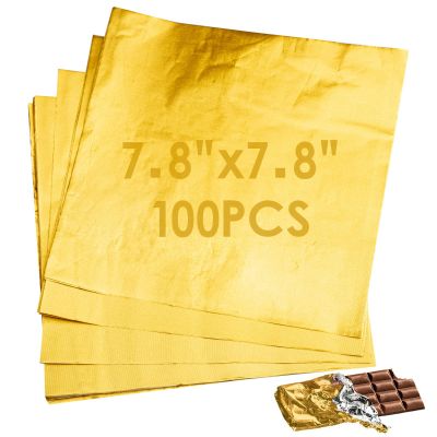 Dootafy 7.8 Inches Foil Wrapper 100pcs Large Chocolate Candy Bar Wrappers Square Gold Wrapping Papers for Protein Energy Bar Break-Apart Chocolate for Mother's Day Wedding Baby Shower Birthday