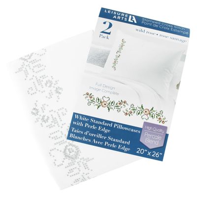 LEISURE ARTS Pillowcase 20"X26" Wild Rose 2Pc, Embroidery Pillow Kit, Stamped Embroidery Pillowcases, Pillow Cases Stamped, Stamped Cross Stitch Cases