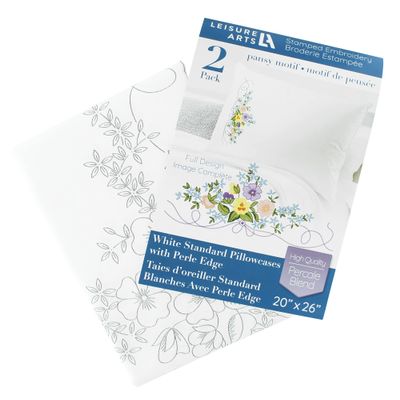 LEISURE ARTS Pillowcase 20"X26" Pansy Motif 2Pc, Embroidery Pillow Kit, Stamped Embroidery Pillowcases, Pillow Cases Stamped, Stamped Cross Stitch Cases