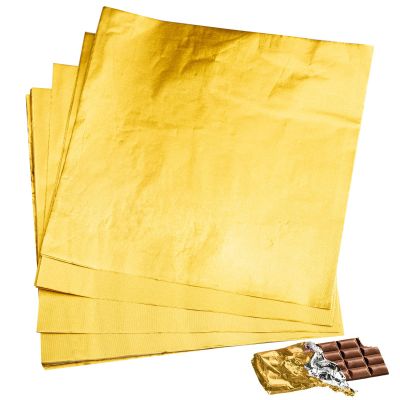 200pcs Candy Bar Wrappers, 7.8 Square Chocolate Bar Wrappers Gold Foil Wrapper Aluminum Individual Packaging Sheets for Mother's Day Baby Shower Birthday Party Gifts