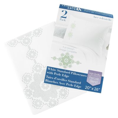 LEISURE ARTS Pillowcase 20"X26" Lace 2Pc, Embroidery Pillow Kit, Stamped Embroidery Pillowcases, Pillow Cases Stamped, Stamped Cross Stitch Cases
