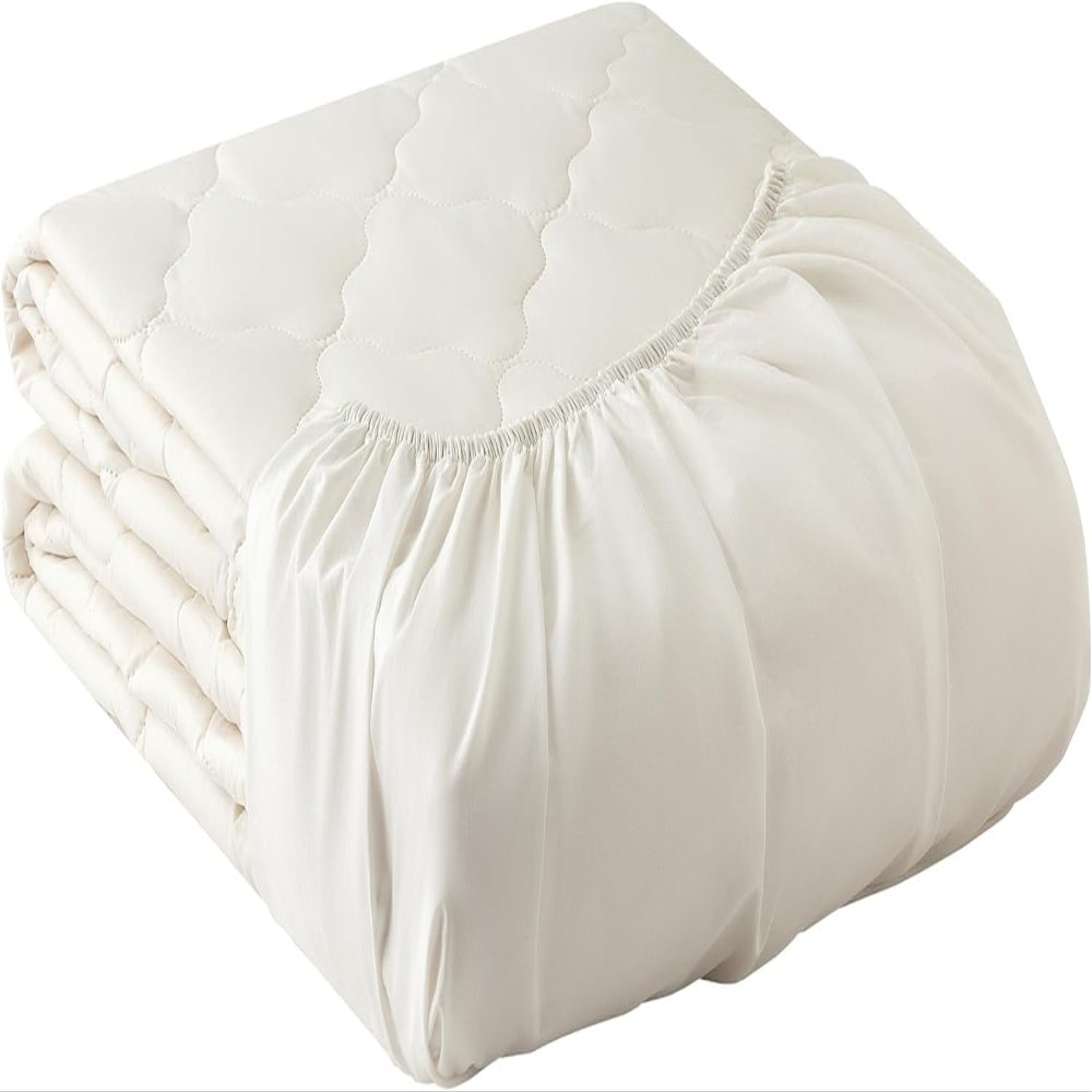 YATAS BEDDING Wool Mattress Protector, Mattress Cover with 100% Cotton Cover & Special Certificated Wool Filling, Bed Cover and Protector, Ecru (King Size - 18'' Depth) - 76"x80"
