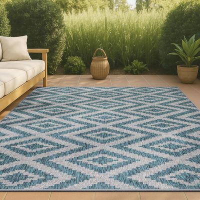 JONATHAN Y Diamond Tribal Indoor Outdoor Area Rug 3X5 Blue/Gray, Sintra for Backyard, Patio, Porch, Easy-Cleaning, High Traffic, Pet-Friendly, Non-Shedding (SMB116A-3)