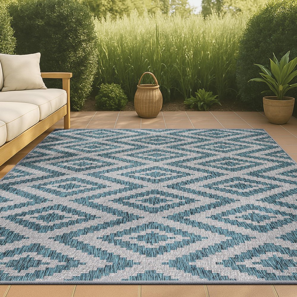JONATHAN Y Diamond Tribal Indoor Outdoor Area Rug 3X5 Blue/Gray, Sintra for Backyard, Patio, Porch, Easy-Cleaning, High Traffic, Pet-Friendly, Non-Shedding (SMB116A-3)