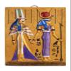 Ancient Egyptian Art Wall Relief Queen Nefertari being Led by Isis hand painted heavy stone. view 1