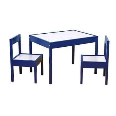 Coin and Coins - Kids Wood Table & Chair Set, Kids Play Table for Picnic, Dining, Outdoor - Art, Craft, Drawing, Painting Activities, Wooden|3 Pieces (Blue), KF4