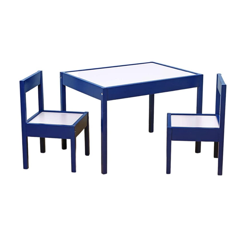 Coin and Coins - Kids Wood Table & Chair Set, Kids Play Table for Picnic, Dining, Outdoor - Art, Craft, Drawing, Painting Activities, Wooden|3 Pieces (Blue), KF4