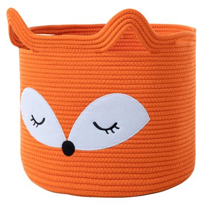 VK VKLIVING Fox Toy Basket Cotton Rope Animal Baskets Orange Laundry Hamper for Toys, Clothes,Gifts,Towels, Blankets, Empty Gift Basket for Organizing with Handles 15''x14''