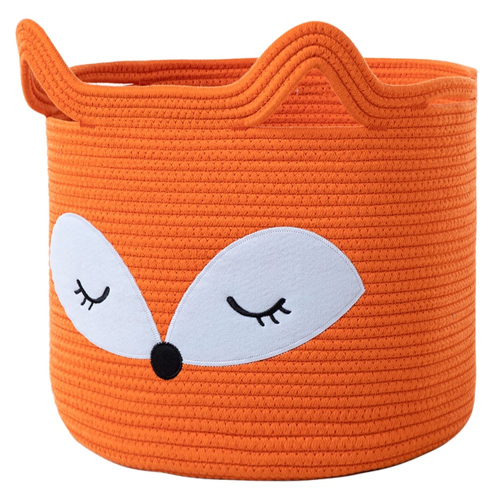 VK VKLIVING Fox Toy Basket Cotton Rope Animal Baskets Orange Laundry Hamper for Toys, Clothes,Gifts,Towels, Blankets, Empty Gift Basket for Organizing with Handles 15''x14''