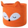 VK VKLIVING Fox Toy Basket Cotton Rope Animal Baskets Orange Laundry Hamper for Toys, Clothes,Gifts,Towels, Blankets, Empty Gift Basket for Organizing with Handles 15''x14'' view 1
