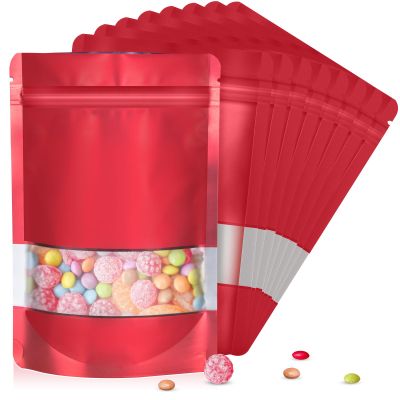 120pcs 4"x6" Mylar Bags for Food Storage,Smell Proof Bag with Matte Window Resealable Food Storage Bags for Small Business, Stand-up Foil Pouch Packaging Freeze Dried Candy BagRed