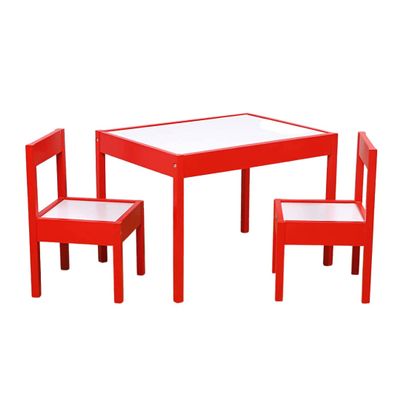 Coin and Coins - Kids Wood Table & Chair Set, Kids Play Table for Picnic, Dining, Outdoor - Art, Craft, Drawing, Painting Activities, Wooden|3 Pieces (RED) (KF4)