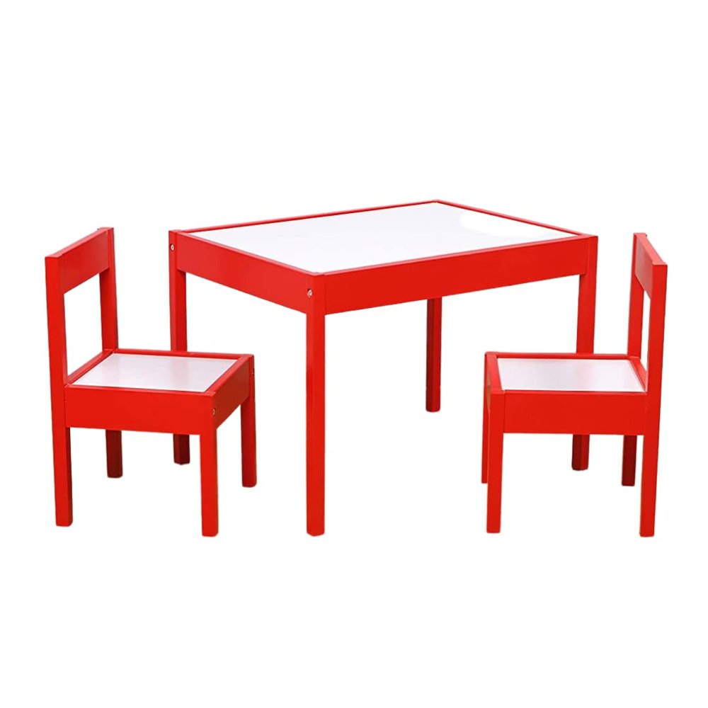 Coin and Coins - Kids Wood Table & Chair Set, Kids Play Table for Picnic, Dining, Outdoor - Art, Craft, Drawing, Painting Activities, Wooden|3 Pieces (RED) (KF4)
