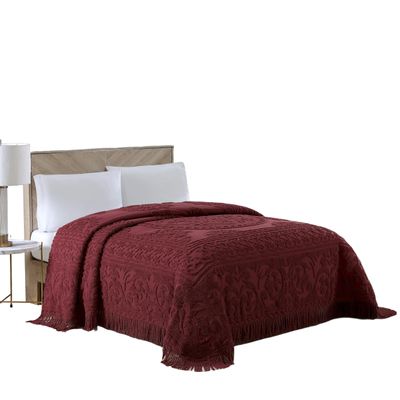 Beatrice Home Fashions Medallion Chenille Bedspread, Twin, Burgundy