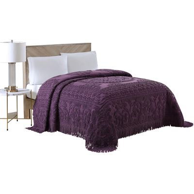 Beatrice Home Fashions Medallion Chenille Bedspread, Twin, Eggplant