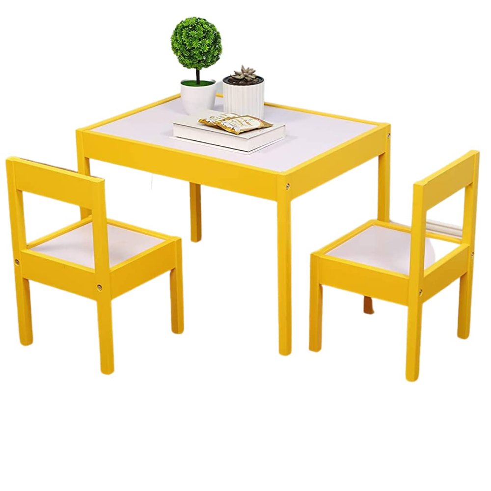 Coin and Coins - Kids Wood Table & Chair Set, Kids Play Table for Picnic, Dining, Outdoor - Art, Craft, Drawing, Painting Activities, Wooden|3 Pieces (Yellow), KF4