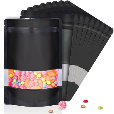 120pcs 4"x6" Mylar Bags for Food Storage,Smell Proof Bag with Matte Window Resealable Food Storage Bags for Small Business, Stand-up Foil Pouch Packaging Freeze Dried Candy BagBlack