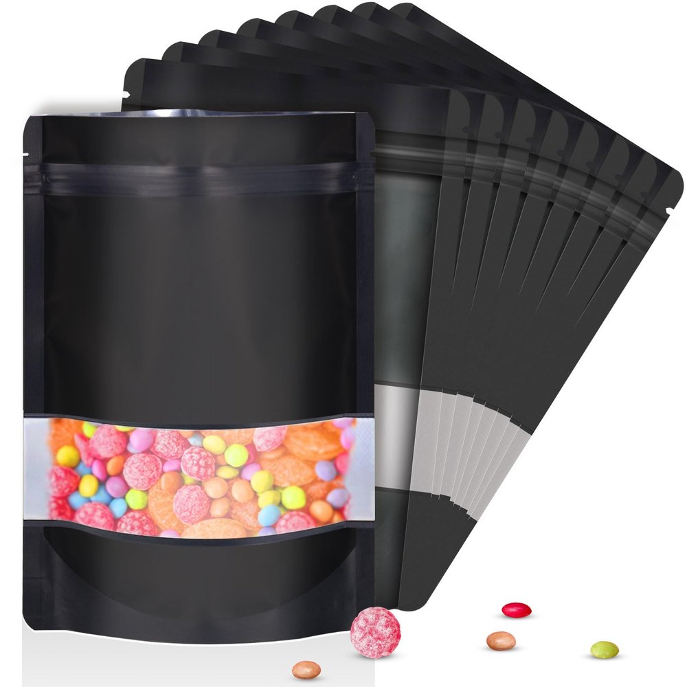 120pcs 4"x6" Mylar Bags for Food Storage,Smell Proof Bag with Matte Window Resealable Food Storage Bags for Small Business, Stand-up Foil Pouch Packaging Freeze Dried Candy BagBlack