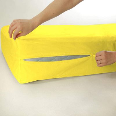 DNG Creations 100% Egyptian Cotton Zipper Mattress Cover, 1000 Thread Counts, 10 Inch Deep Pocket King Size, Solid Yellow Zipper Around The Mattress