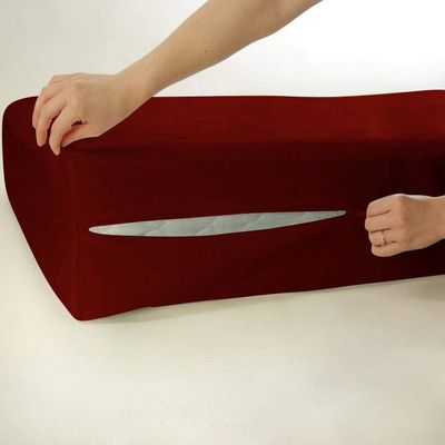 DNG Creations 100% Egyptian Cotton Zipper Mattress Cover, 1000 Thread Counts, 6 Inch Deep Pocket Cal King Size, Solid Burgundy Zipper Around The Mattress