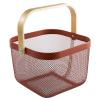 AJIODA Metal Mesh Steel Basket, Storage Organizer Basket Multi-functional Hanging Kitchen Baskets Fruit Basket Bin with Bamboo Handle for Kitchen Bathroom Picnic Shopping Decor Cabinet Home, Red view 1