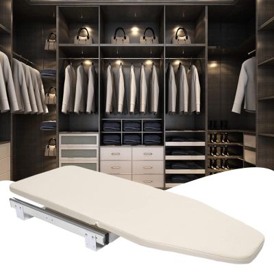 Closet Pull-Out Ironing Board 32.3" X 12.2" Buit-in Iron Board Mini Ironing Board Stow Away in The Cabinet 180 Rotation for Small Spaces | with Cotton Cover | Beige (US Stock)