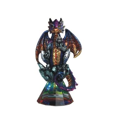 ICE ARMOR 4.75" H Purple Dragon with Golden Tip Wings Sitting on Faux Crystal Glass Statue Fantasy Decoration Figurine