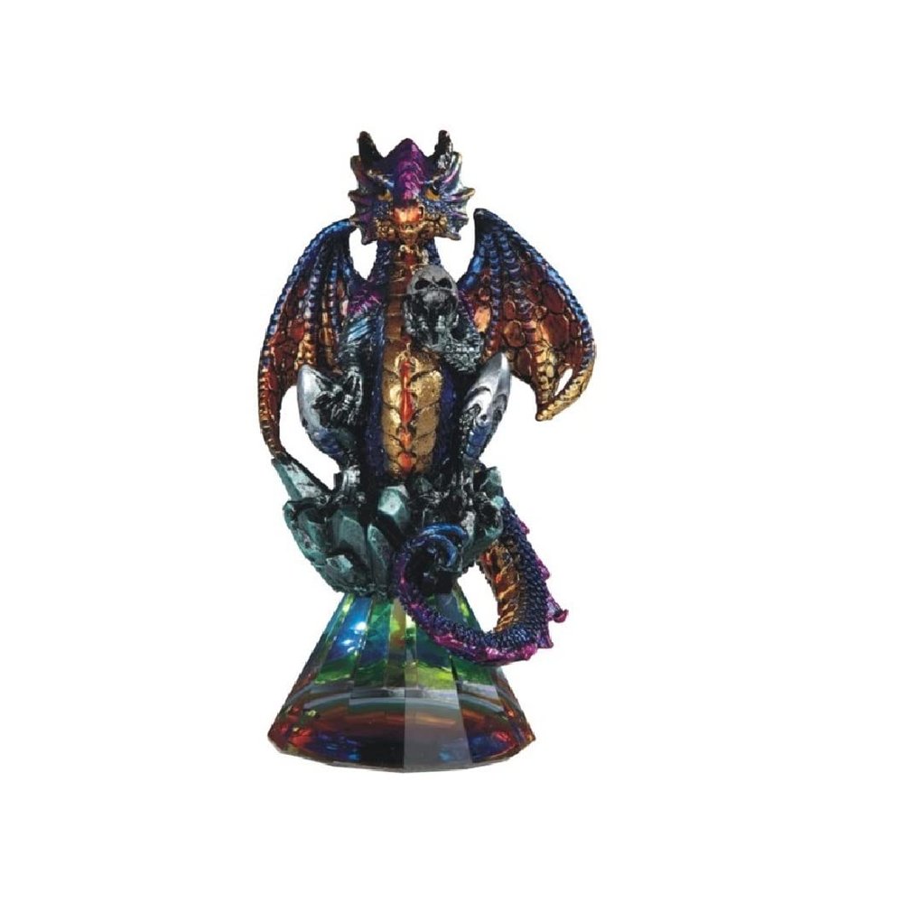 ICE ARMOR 4.75" H Purple Dragon with Golden Tip Wings Sitting on Faux Crystal Glass Statue Fantasy Decoration Figurine
