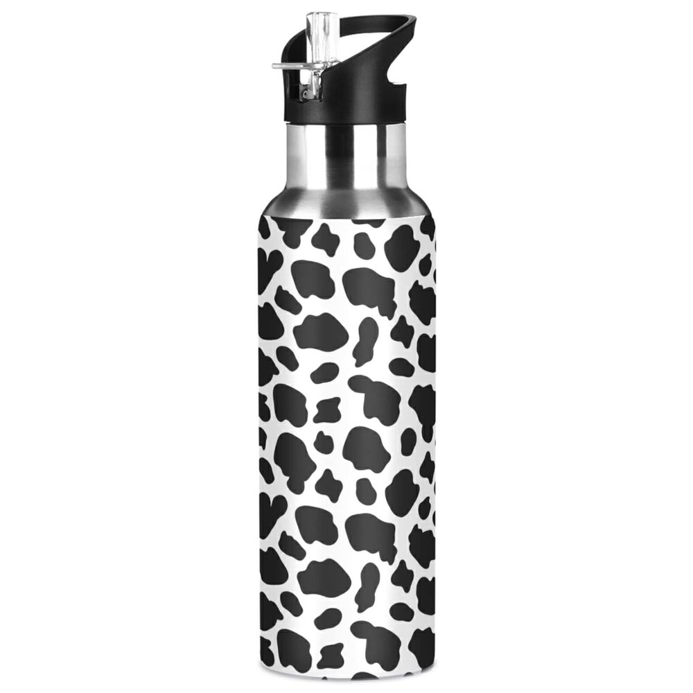 ALAZA Cow Skin Print Water Bottle with Straw Lid Vacuum Insulated Stainless Steel Thermo Flask Water Bottle 20oz